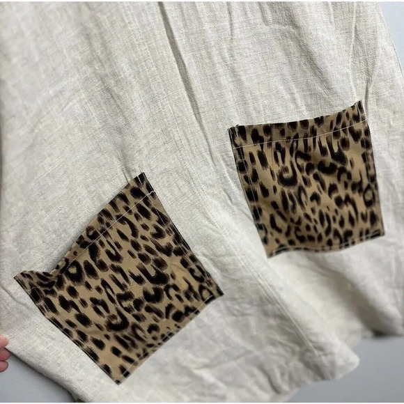 Umgee Animal Print Trim/Pockets Linen Blend Size Small Mini Shift Dress Women’s - Picture 8 of 9